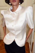 Chic Tie Waist Puff Sleeve Slim Blouse