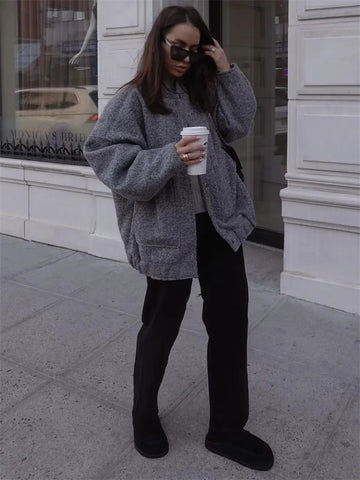 Tossy Casual Loose High Waist Outwear Sweater For Women Long Sleeve Slim Pocket Patchwork Autumn Cardigan Knitwear Women's Coat