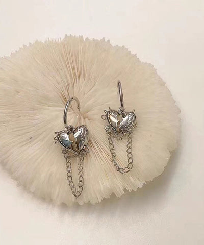 Pendientes colgantes con borlas y cadena de amor con gemas incrustadas en aleación de seda fina 
