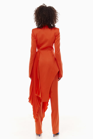 Solid Long Sleeve Pleated Blazer