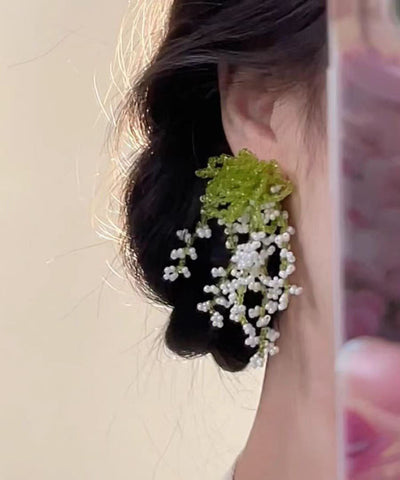 Chic Colorblock Beading Floral Tassel Drop Earrings