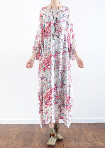 Vestido de verano de fiesta de sisal con cuello redondo y flores rosas francesas 