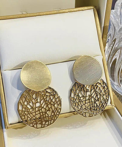 Stylish Gold Sterling Silver Overgild Sequined Hollow Out Drop Earrings