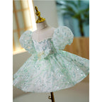 Ballkleid für Kleinkinder, Mädchen, Festkleid, Prinzessin, Grün, Pailletten, Puffärmel, Kommunionskleid 