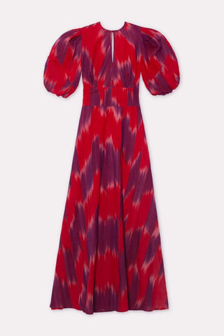 Vestido midi Amelia con mangas globo y efecto tie-dye 