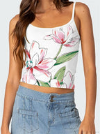 Floral Backless Spaghetti Strap Retro Crop Top