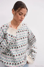 Floral Jacquard Crew Neck Knit Sweater