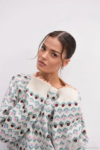 Floral Jacquard Crew Neck Knit Sweater