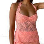 Floral Lace Mesh Sheer Backless Crop Top