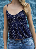 Floral Print V-neck Tie-up Spaghetti Crop Top