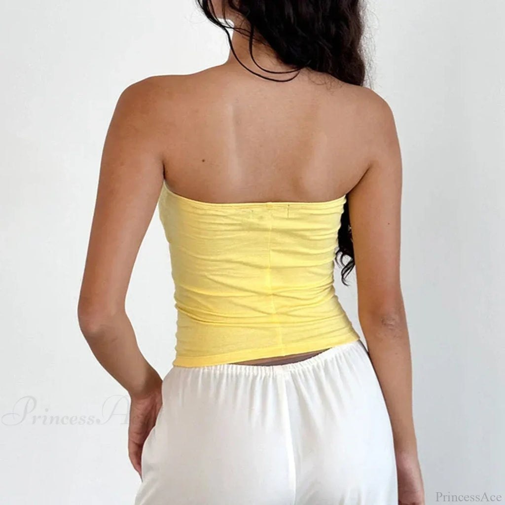 Floral Strapless Bandeau Backless Sleeveless Fairy Coquette Off Shoulder Crop Top