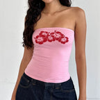 Floral Strapless Bandeau Backless Sleeveless Fairy Coquette Off Shoulder Crop Top