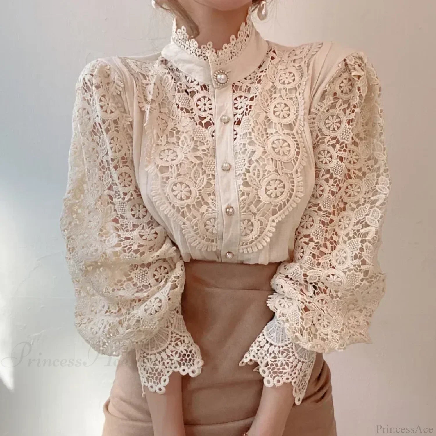 Flower Lace Patchwork Petal Sleeve Blouse