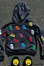 Foam Letter Print Hip-Hop Zip Hoodie