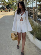 Fold Lace Long Sleeve White Blouse