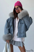 Fuzzy Trim Denim Retro Loose Versatile Coat