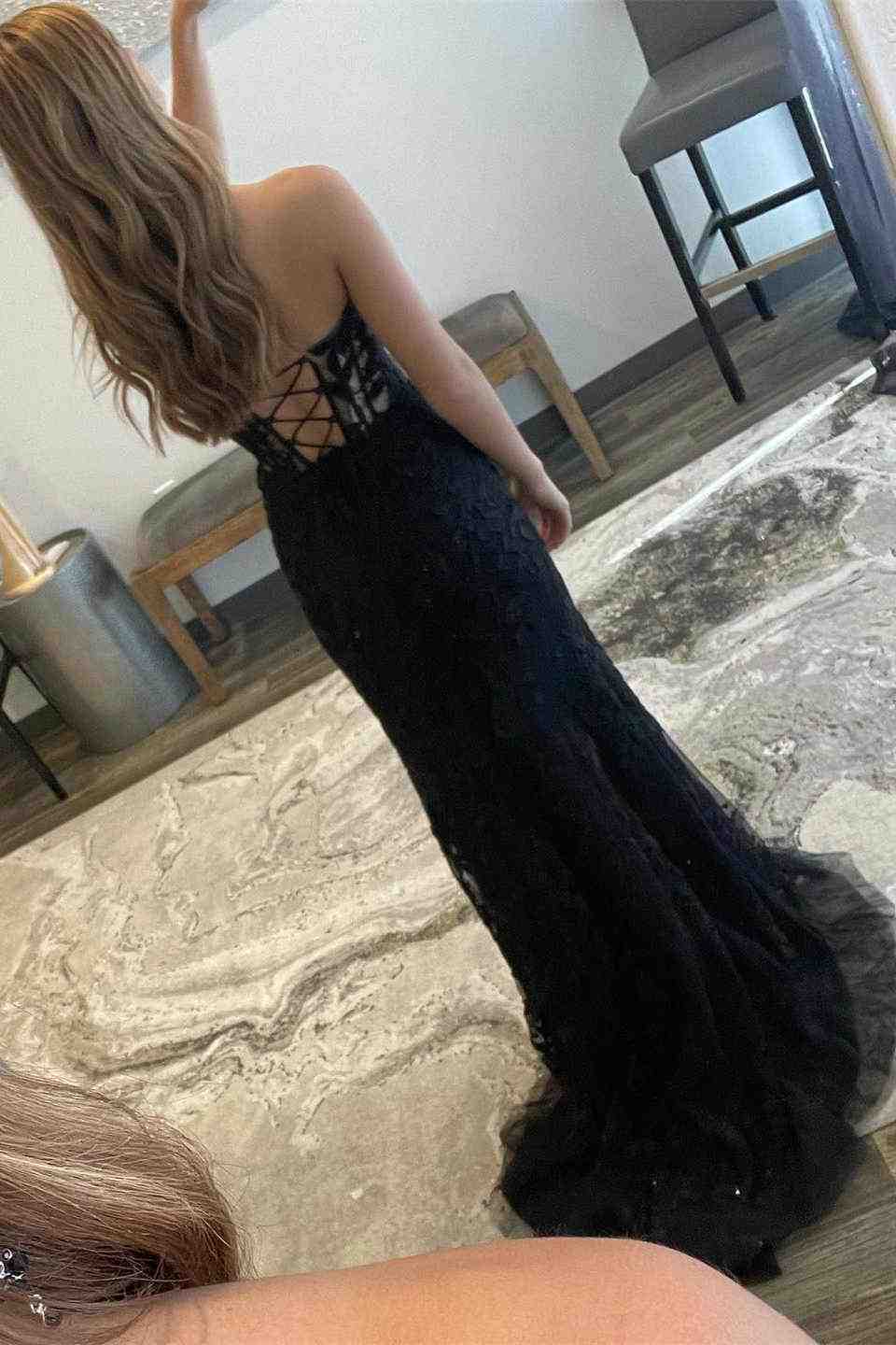 Mermaid Strapless Corset Lace Prom Dress with Slit