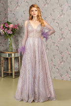 Long Sleeves Glitter A Line Long Prom Dress