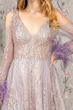 Long Sleeves Glitter A Line Long Prom Dress