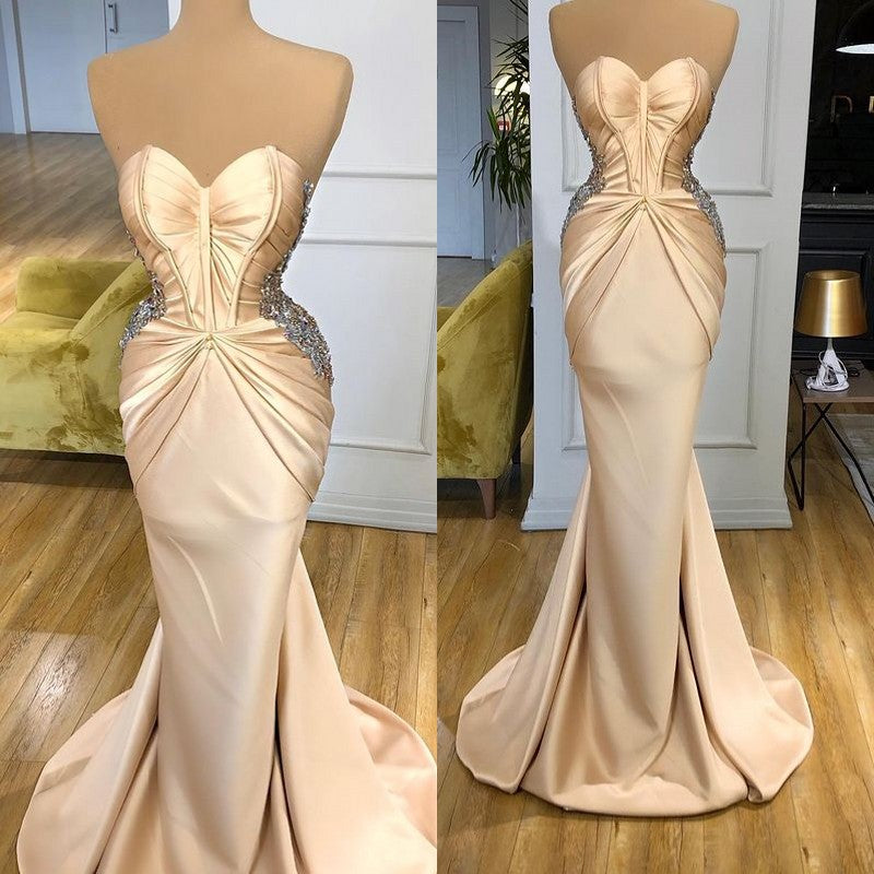 Gorgeous Champagne Prom Dress Mermaid Long With Crystals Sweetheart