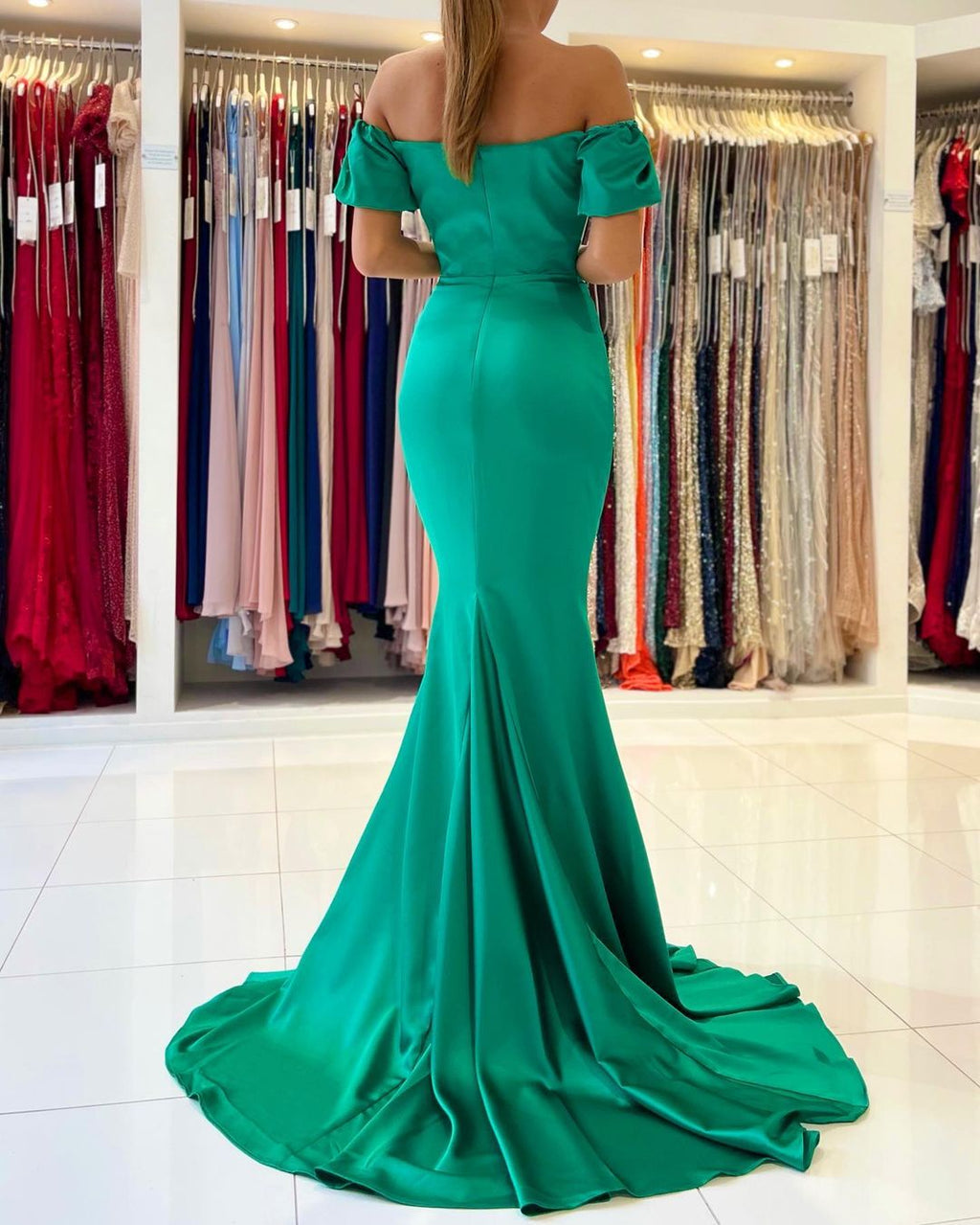 Gorgeous Green Mermaid Evening Dress Long On Sale Off-the-Shoulder
