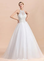 Wunderschönes Neckholder-Hochzeitskleid mit Strasssteinen, A-Linien-Brautkleid aus Tüll mit Spitzenapplikationen