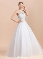 Wunderschönes Neckholder-Hochzeitskleid mit Strasssteinen, A-Linien-Brautkleid aus Tüll mit Spitzenapplikationen