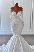 Wunderschönes Meerjungfrauen-Brautkleid mit langen Ärmeln, Sweetheart-Ausschnitt, Gartenhochzeitskleider