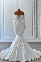 Wunderschönes Meerjungfrauen-Brautkleid mit langen Ärmeln, Sweetheart-Ausschnitt, Gartenhochzeitskleider