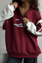 Half-Zip Stand Collar Letter Print Hoodie
