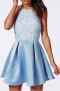 Vestidos de regreso a casa de satén de encaje sin espalda halter Vestido de fiesta corto