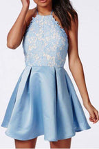 Vestidos de regreso a casa de satén de encaje sin espalda halter Vestido de fiesta corto