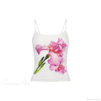Harajuku Graphic Print Mesh Sheer Backless Aesthetic Spaghetti Strap Crop Top