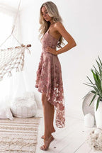 High Low Homecoming Dresses Spaghetti Straps Lace Short Prom Dress