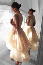 High Low Peach Lace Short Homecoming Dress Party Dresses