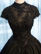 High Neck Beading Lace Black Wedding Dresses
