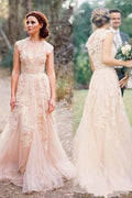 High Quality V-neck Sleeveless Floor-Length Wedding Dress with Lace