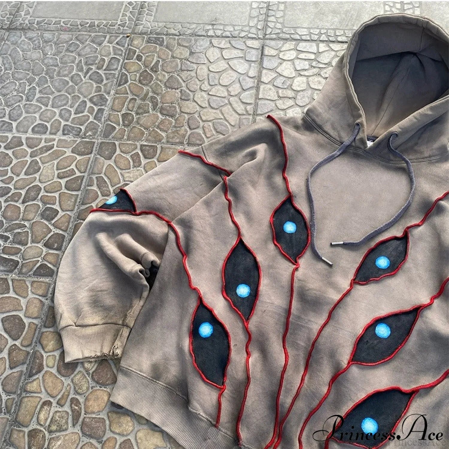 Hip-Hop Topstitch Eye Applique Hoodie