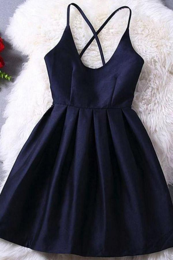 Heimkehrkleid Dunkles Abendkleid mit Überkreuzträgern Kurz