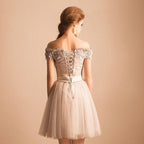 Heimkehrkleid schulterfreies Spitzen-kurzes Ballkleid Partykleid