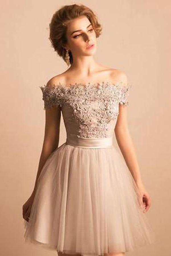 Heimkehrkleid schulterfreies Spitzen-kurzes Ballkleid Partykleid