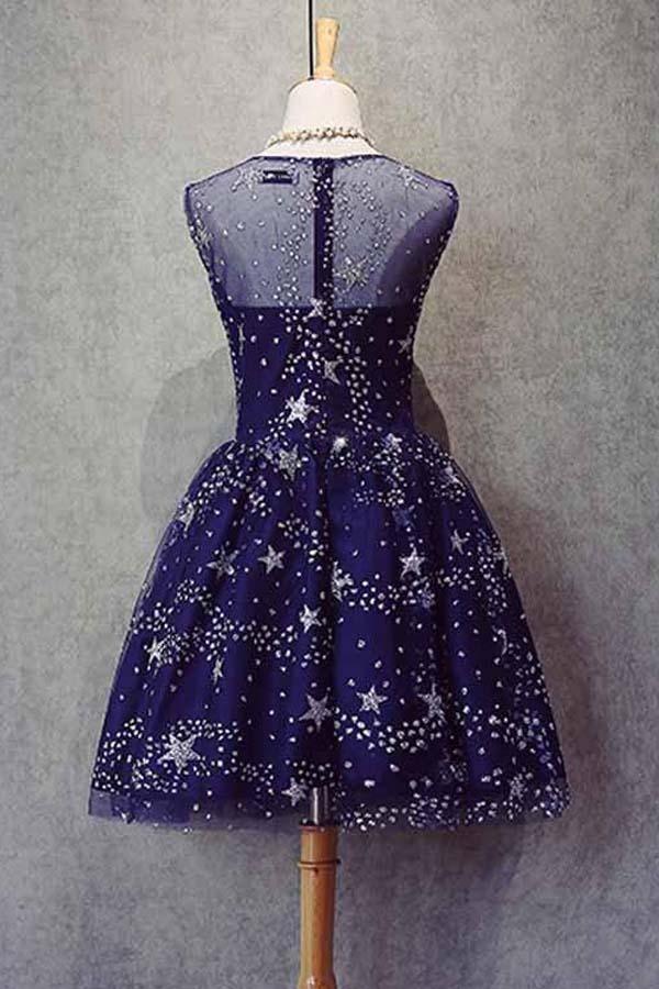 Heimkehrkleid Tüll Ärmellos Sterne Kurzes Ballkleid Partykleid