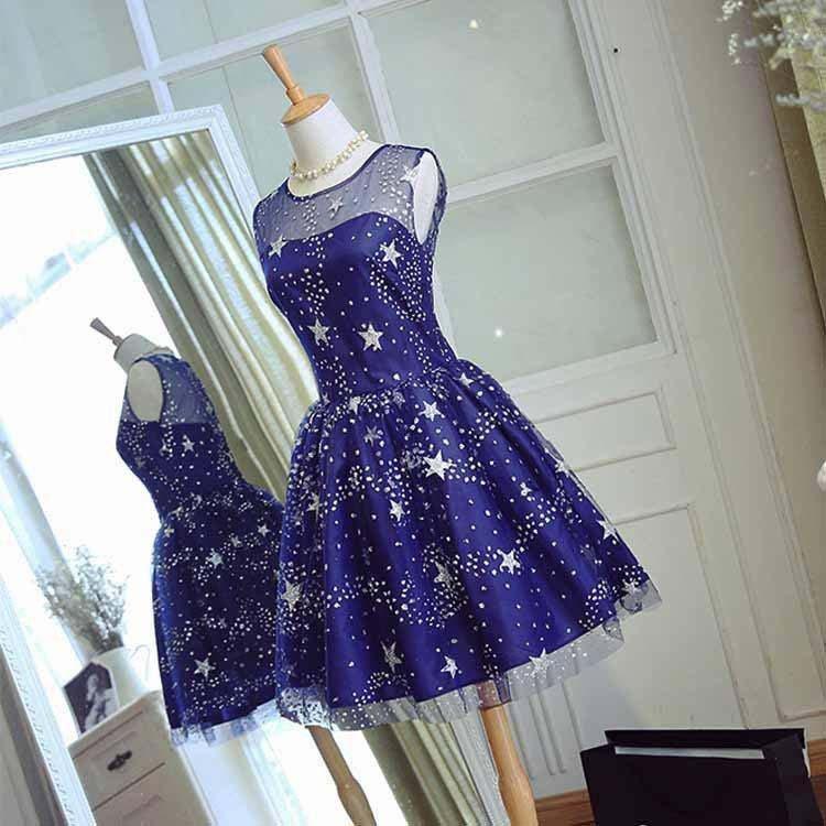 Heimkehrkleid Tüll Ärmellos Sterne Kurzes Ballkleid Partykleid