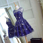 Heimkehrkleid Tüll Ärmellos Sterne Kurzes Ballkleid Partykleid