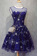Heimkehrkleid Tüll Ärmellos Sterne Kurzes Ballkleid Partykleid