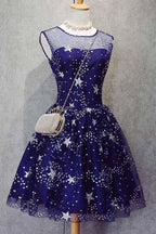 Heimkehrkleid Tüll Ärmellos Sterne Kurzes Ballkleid Partykleid