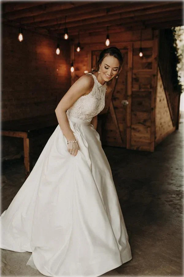 Illusion And Lace Halter Neck A-line Wedding Dress With Sweep Train
