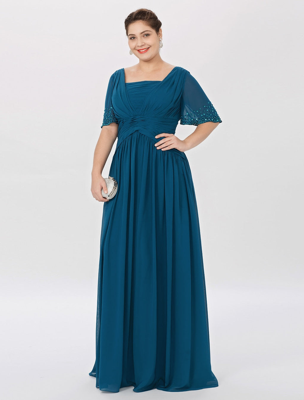 Vestidos para madre de la novia de corte A/princesa, escote cuadrado y largo hasta el suelo 