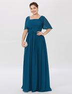 Vestidos para madre de la novia de corte A/princesa, escote cuadrado y largo hasta el suelo 