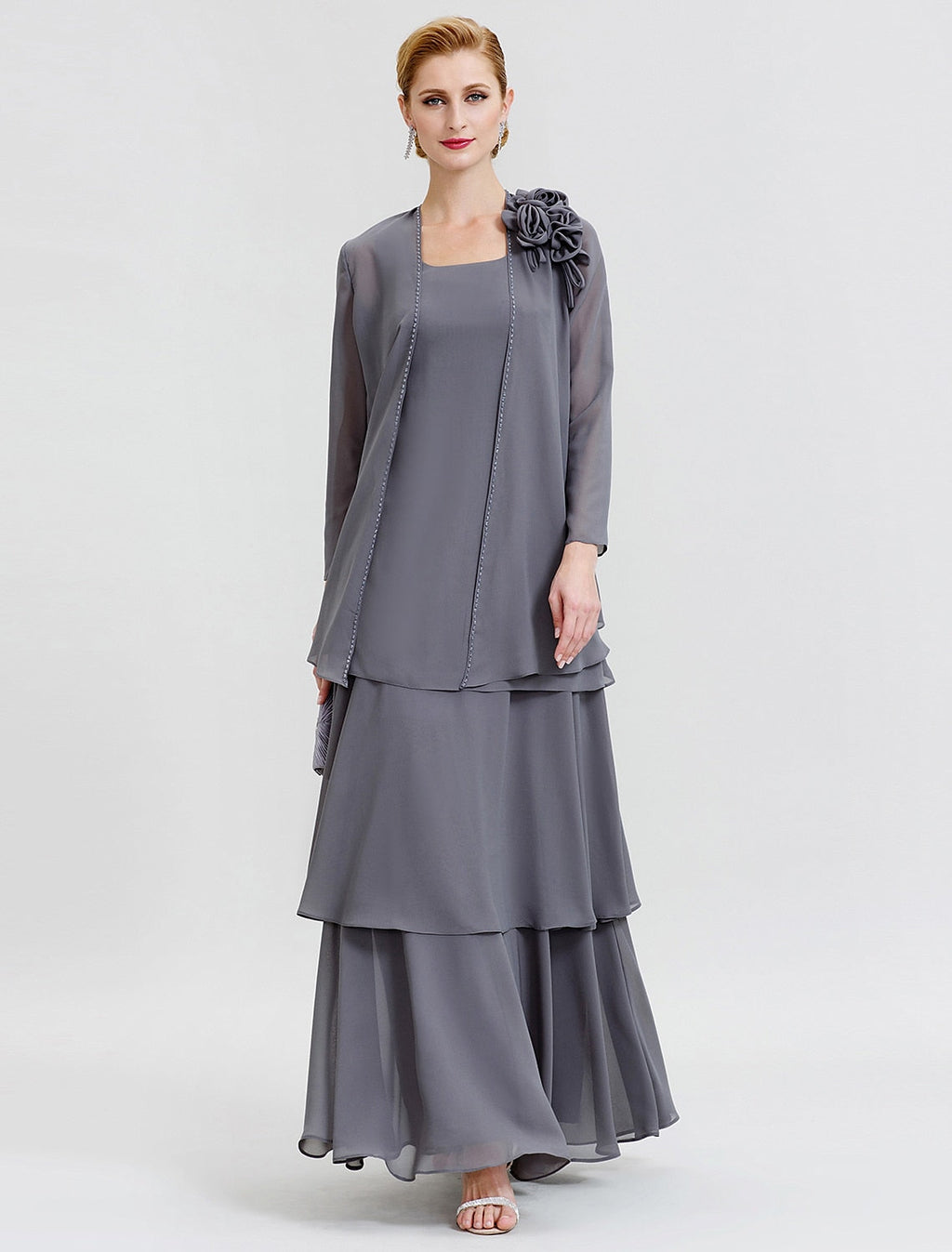 Vestidos de madre de la novia de corte A/princesa con escote redondo y largo hasta el suelo 